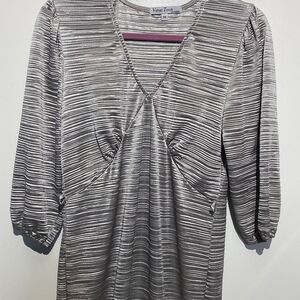 Velvet Torch Women's 3/4 Sleeves Horizontal Stripe Maxi Dress Silver/Grey Size M